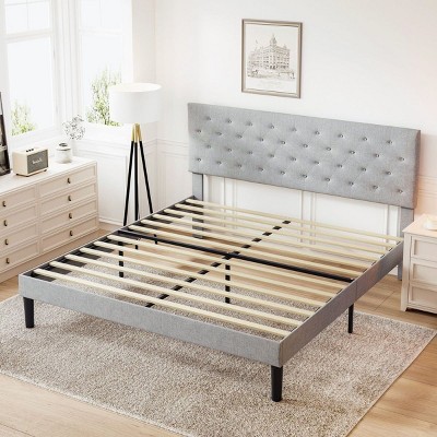 Streamdale Simple Queen Size Grey Bed frame, Adjustable Headboard