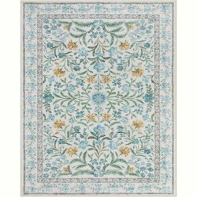 Lahome Machine Washable Eastern Floral Plant Floor Mat-Soft Rug for Living Room, Bedroom, or Entryway