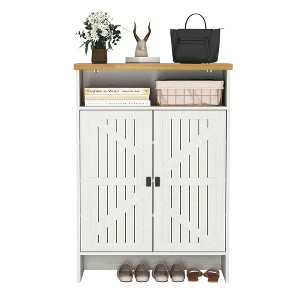 TiramisuBest Modern Minimalist MDF Shoe Cabinet - The sliding door design adds a touch of fashion to your home - White MDF Design - 1 of 4