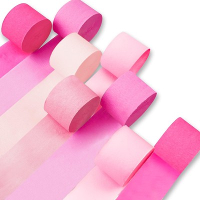 PartyWoo Crepe Paper Streamers Pink Gradient 8 Rolls 656 ft 1.8Inch x 82Ft Rolls