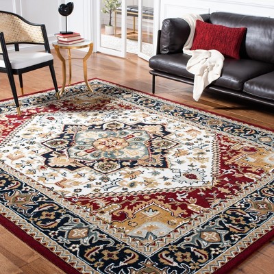 Ivory and Red Hand-Tufted Wool 5' x 8' Area Rug