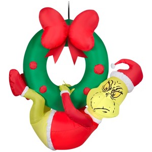 Grinch Christmas Airblown Inflatable Hanging from Wreath Dr. Seuss, 4 ft Tall, Green - 1 of 4