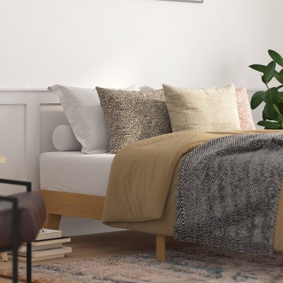 Natural Pine Queen Platform Bed with Storage Drawer and Slats