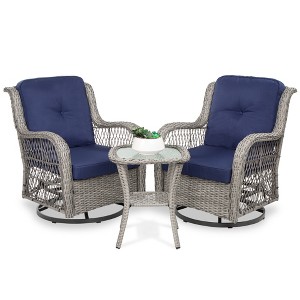 Best Choice Products 3-Piece Patio Wicker Bistro Furniture Set w/ 2 Cushioned Swivel Rocking Chairs, Side Table - 1 of 4