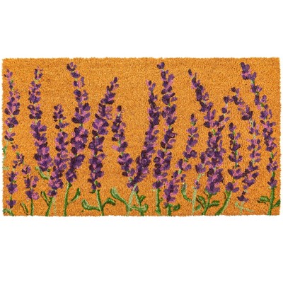 Juvale Floral Spring Coir Door Mat for Front Door, Entryway, 17x30 Lavender Flower Outdoor Welcome Mat for Garden, Garage, Patio, Home, Porch Decor