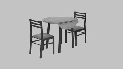 35" Gray Laminate Drop Leaf Dining Table Set with Black Metal Chairs