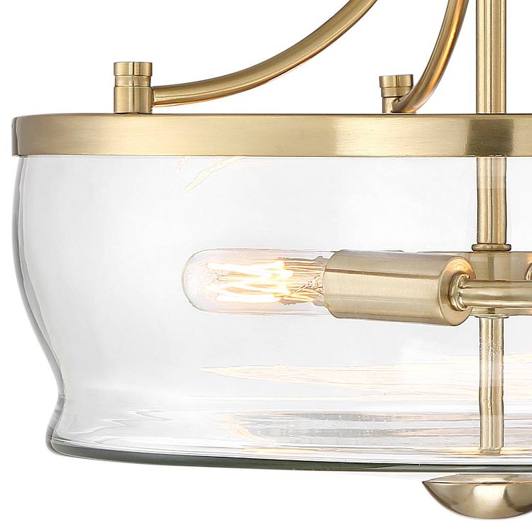 Possini Euro Design Alia Modern Ceiling Light Semi Flush Mount Fixture 14" Wide Warm Brass 3-Light Clear Glass Shade for Bedroom Living Room Hallway, 3 of 8