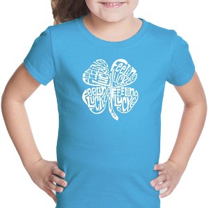 LA Pop Art Girl's Word Art T-shirt - Feeling Lucky - 1 of 4