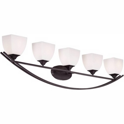 Jenisen Arch 51.5" Wide Bronze Wall Light with White Glass Shades