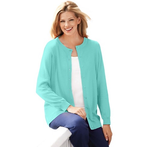 Woman Within Women s Plus Size Perfect Long sleeve Cardigan 6x Island Aqua Target