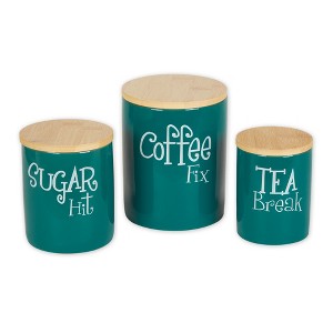 Design Imports Teal Coffee/Sugar/Tea Ceramic Canister Set/3 - 1 of 4