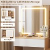 Vanity Table and Chair Set with Sliding Mirror, 3 Color Modes Lights & Charging Station, Anti-tip Makeup Desk Dresser With Storage Stool - 4 of 4