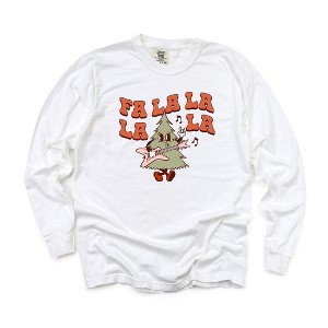 Simply Sage Market Women's Fa La La Rockin Tree Long Sleeve Garment Dyed Tee - 1 of 2