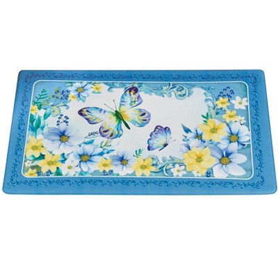 Collections Etc Blue Butterfly and Floral Anti-Fatigue Kitchen Mat Blue