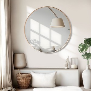 1-Piece 35 inch Gold Aluminum Alloy Fine Edged Circular Hanging Mirror Frame Wall Mirror - 1 of 4