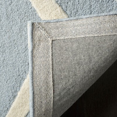 Ivory and Blue Hand-Tufted Wool 6' Square Rug