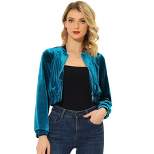 Allegra K Women's Velvet Crop Jacket Stand Collar Long Sleeve Crop Zip Up Jacket