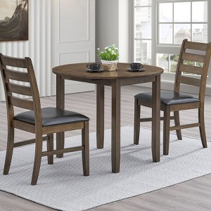 GDFStudio Xelina Rustic Rubberwood 3 Piece Dining Set with Drop Leaf Table and Padded Chairs - 1 of 4
