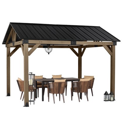 Aoodor Wood Gazebo, Outdoor Upgrade Cedar Wooden Frame Gazebo with Single Galvanized Steel Roof