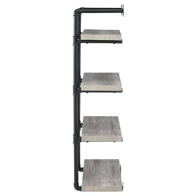 Gray Driftwood Industrial Wall Shelf with Black Pipe Frame