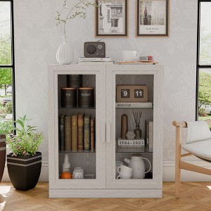 PexFix Modular Sideboard Buffet Cabinet with Tempered Glass Doors Credenza Console Table for Living Room Kitchen Dining Room Entryway - 1 of 4