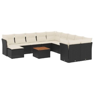 vidaXL 12 Piece Patio Sofa Set with Cushions Black Poly Rattan - Black and Cream - 1 of 4