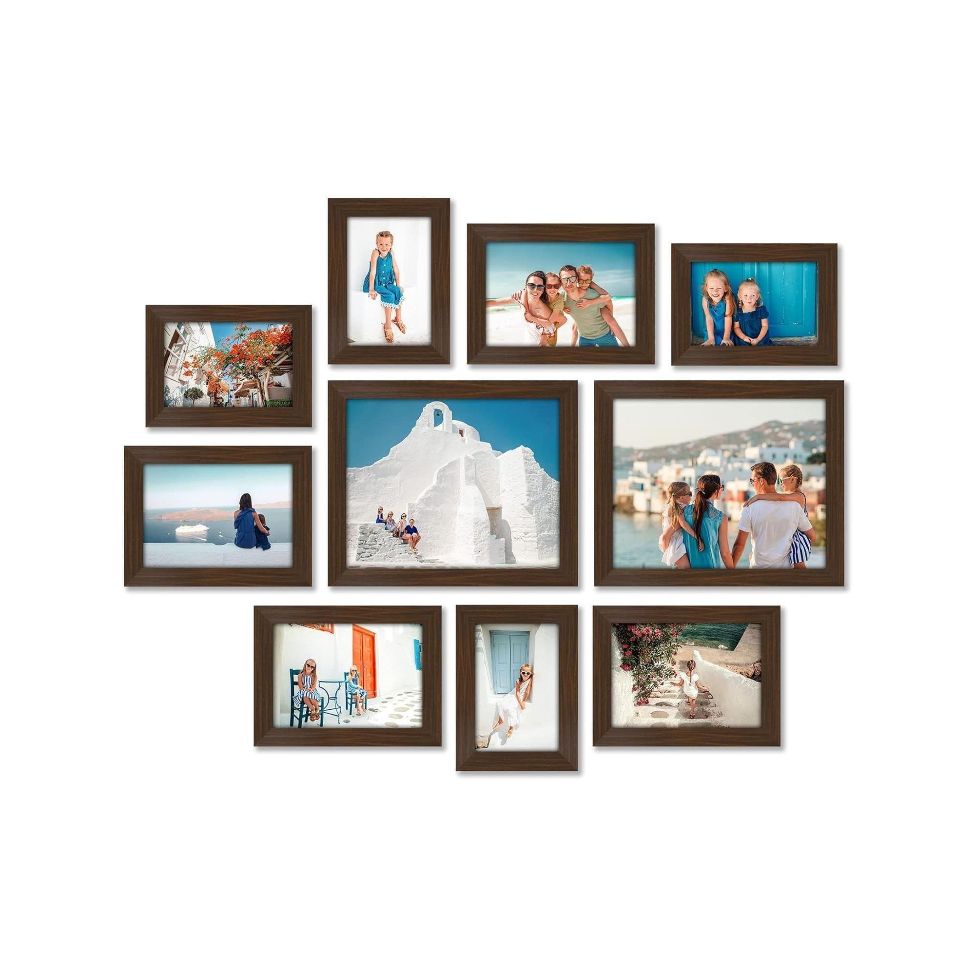 Americanflat 10-Piece Walnut Picture Frame Set | Includes Sizes 8x10, 5x7, and 4x6. Shatter-Resistant Glass. Hanging Hardware Included!