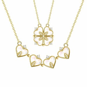 4 Leaf Clover Heart Pendant Necklace for Women Magnetic Sterling Silver Ginger Lyne Collection - 1 of 4