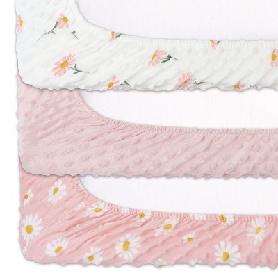 Blush Pink and White Daisy Minky Changing Pad Covers, 3-Pack