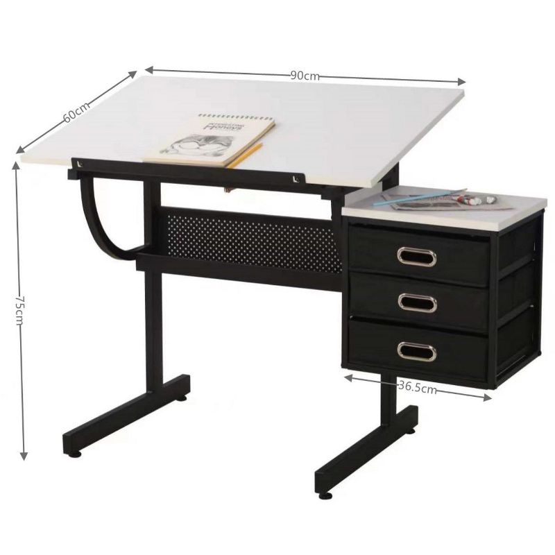 Adjustable Arafting Drawing Table with Stool and 3 Drawers, Drafting Study Table for Artist Painters Home Office, Table with Chair-The Pop Home, 4 of 10