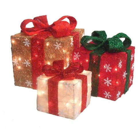 Northlight Set Of 3 Red And Ivory Lighted Gift Boxes Christmas Outdoor ...