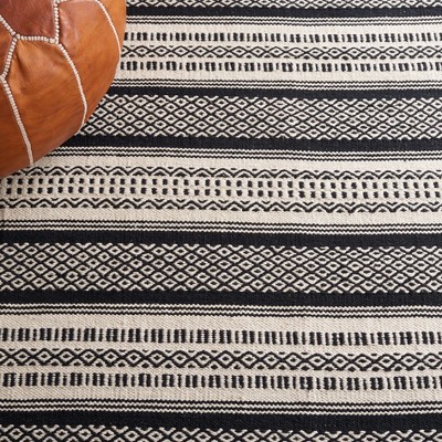 Coastal Breeze Black and Ivory Cotton Flatweave 3'x5' Rug