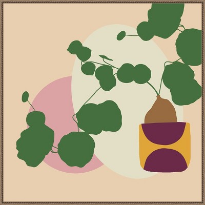 Mod Potted Plant Abstract Canvas Wall Art with Bronze Frame, 30 x 30 inches