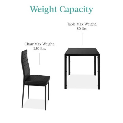 Black 3-Piece Glass Dining Set with PU Leather Chairs