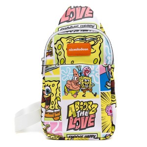 Nickelodeon Vegan Leather Crossbody Sling Bag, SpongeBob SquarePants and Friends Character Blocks, 7" x 14" - 1 of 4