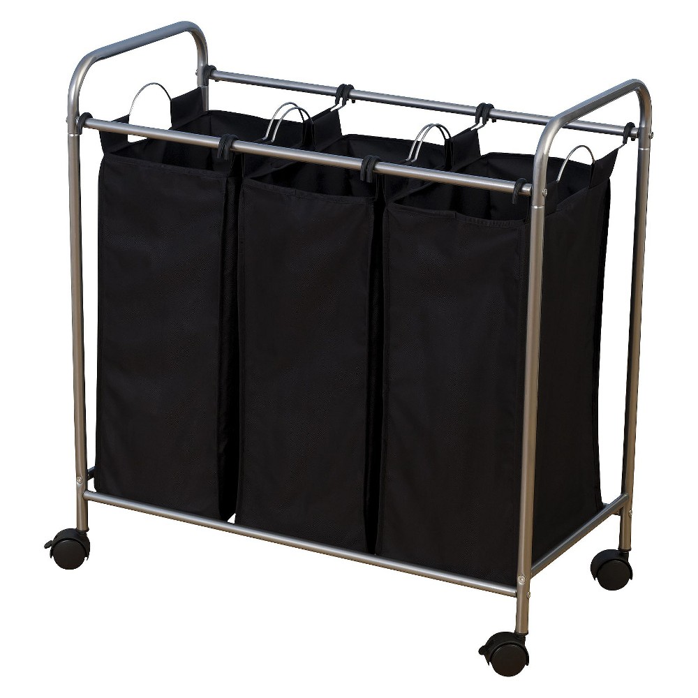 Household Essentials 3 Removable Bags Laundry Sorter with Wheels: Steel Frame, Portable Hamper Sorter, Silver