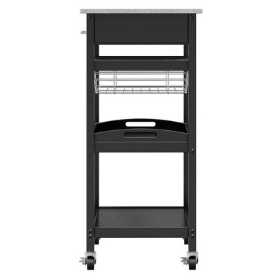 Transitional Julia Granite Top Black Kitchen Cart with Storage