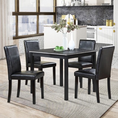 Aukfa Dining Table Set Morden Kitchen Table with Square MDF Tabletop, Crystal Decoration and 4 Chairs for Kitchen