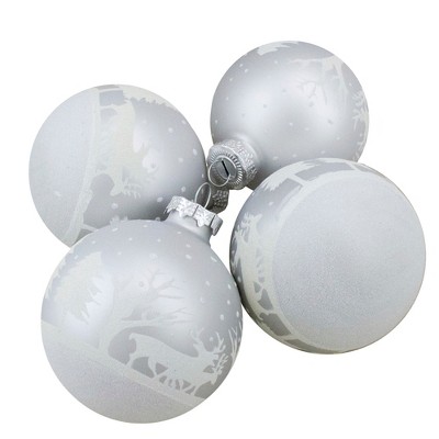 Northlight 4ct Matte and Frosted White Glass Hanging Christmas Ball Ornaments 3.25" (80mm)