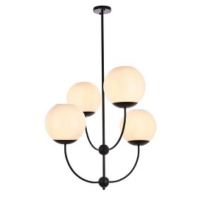 Elegant Lighting Lennon 31.5 inch pendant in black with white shade - 1 of 4