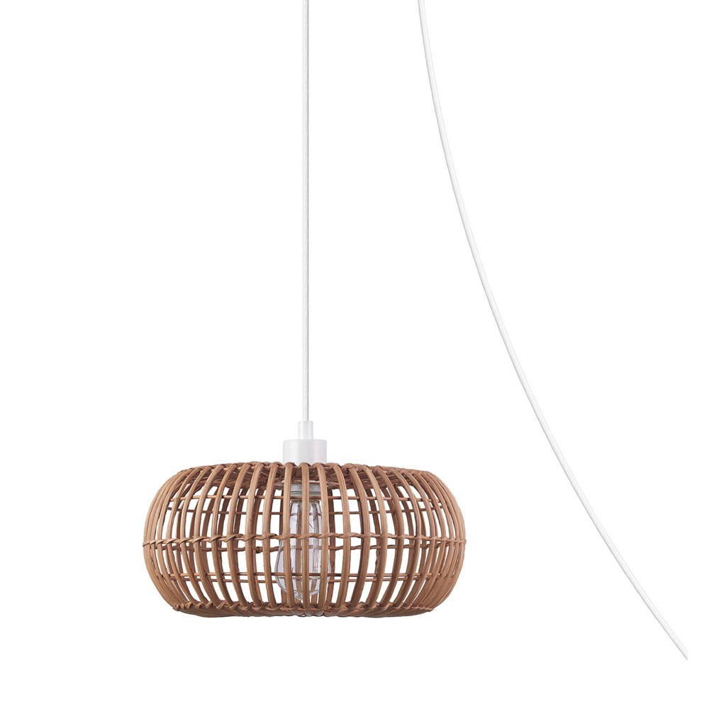 Fitz 1-Light Plug-In or Hardwire Rattan Shade Pendant Lighting - Globe Electric