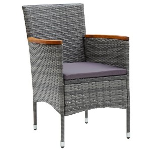 vidaXL 4X Patio Dining Chairs in Gray - Outdoor Poly Rattan Seating w/Acacia Wood Armrests and Cushions - 1 of 4