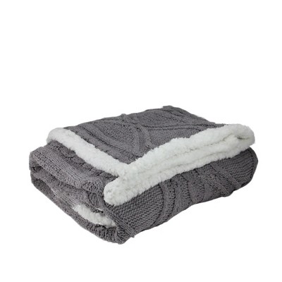 Northlight 50" x 60" Cable Knit Plush  Throw Blanket - Gray/White