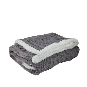 Northlight 50" x 60" Cable Knit Plush  Throw Blanket - Gray/White - 1 of 3