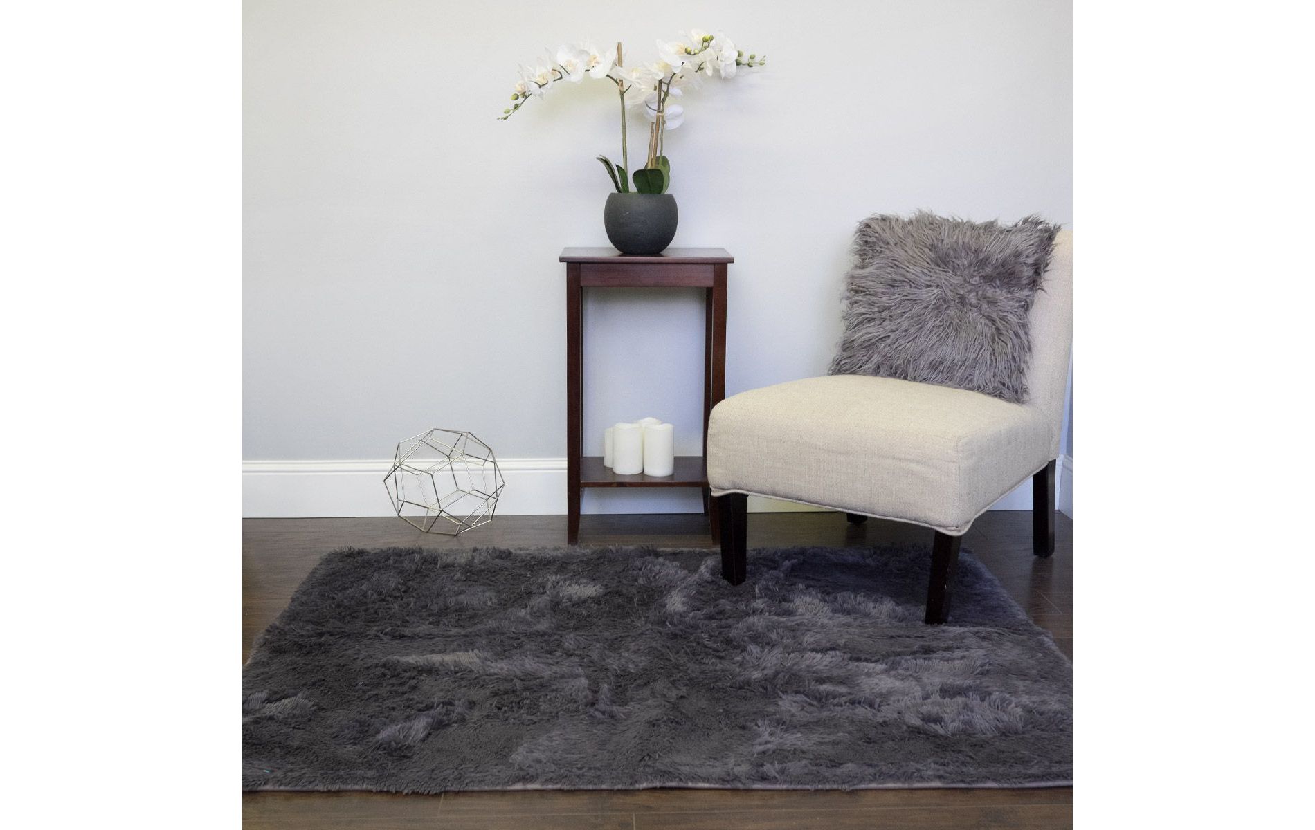 Plush Faux Fur Shag Solid Rectangle Floor Area Rug 4x5 - Gray
