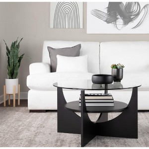PAGED Modern U-Shaped 2-Tier Wooden Round Coffee Table with Clear Glass Top,Minimalist Design Tea Table Center Table for Living Room,Bedroom - 1 of 4