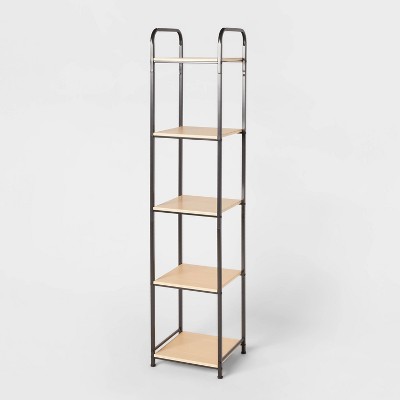 Tall Bath Wood Storage Towel Black Metal - Brightroom™: 5-Shelf Powder-Coated Steel & MDF Cabinet, Rust-Resistant