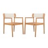 JUJABU Set of 2 Acacia Wood Outdoor Dining Chairs with Armrests – Braided White Rope Design, Teak Finish - 2 of 4