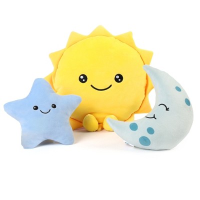 BenBen Sun Plush Toy 12", Set of 3, 7" Stuffed Star and Moon, Cute Plushies Gift, Fun Plush Pillow for Home Décor