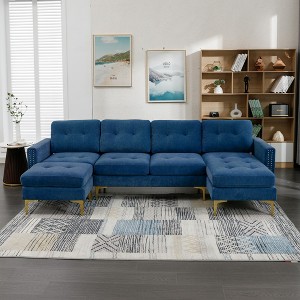 110" Velvet L-Shape Convertible Sectional Sofa with Movable Ottoman - 1 of 4